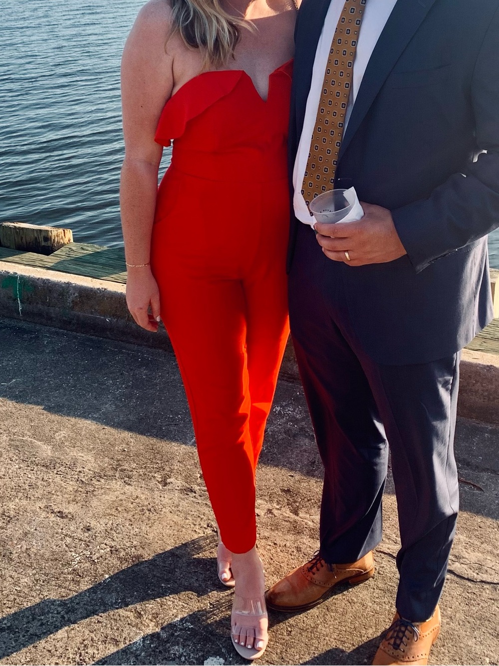 Adelyn Rae Red Strapless Ankle Jumpsuit